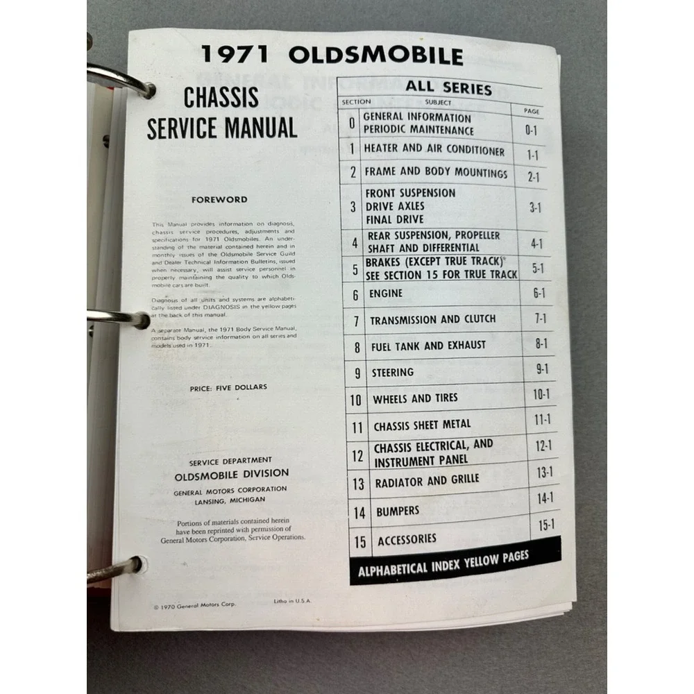 1971 Oldsmobile Chassis‎ Service Manual_Binder Included_Clean